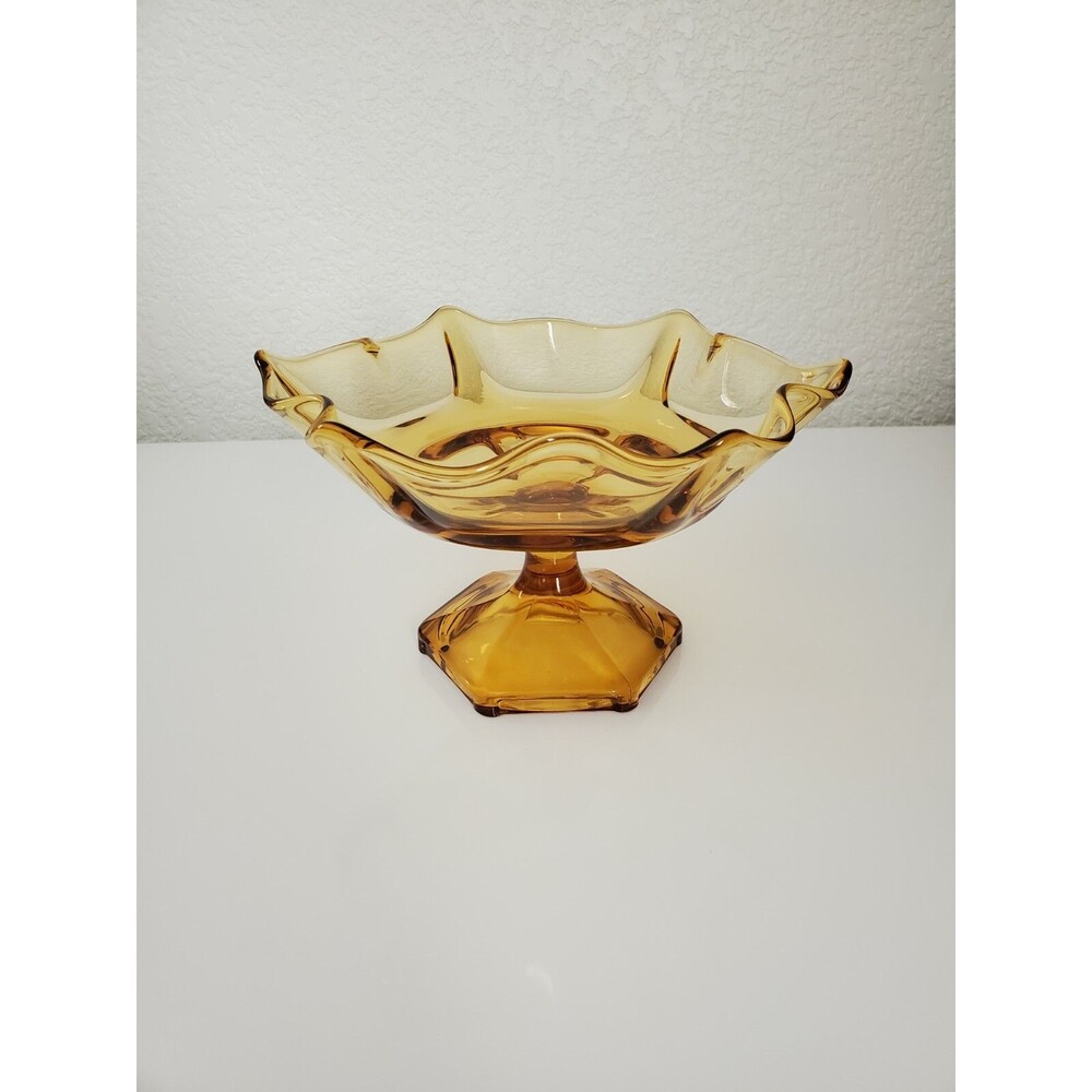 Vintage Viking Glass Amber Epic 6 Six Petal Medium 7.5" Footed Bowl Compote